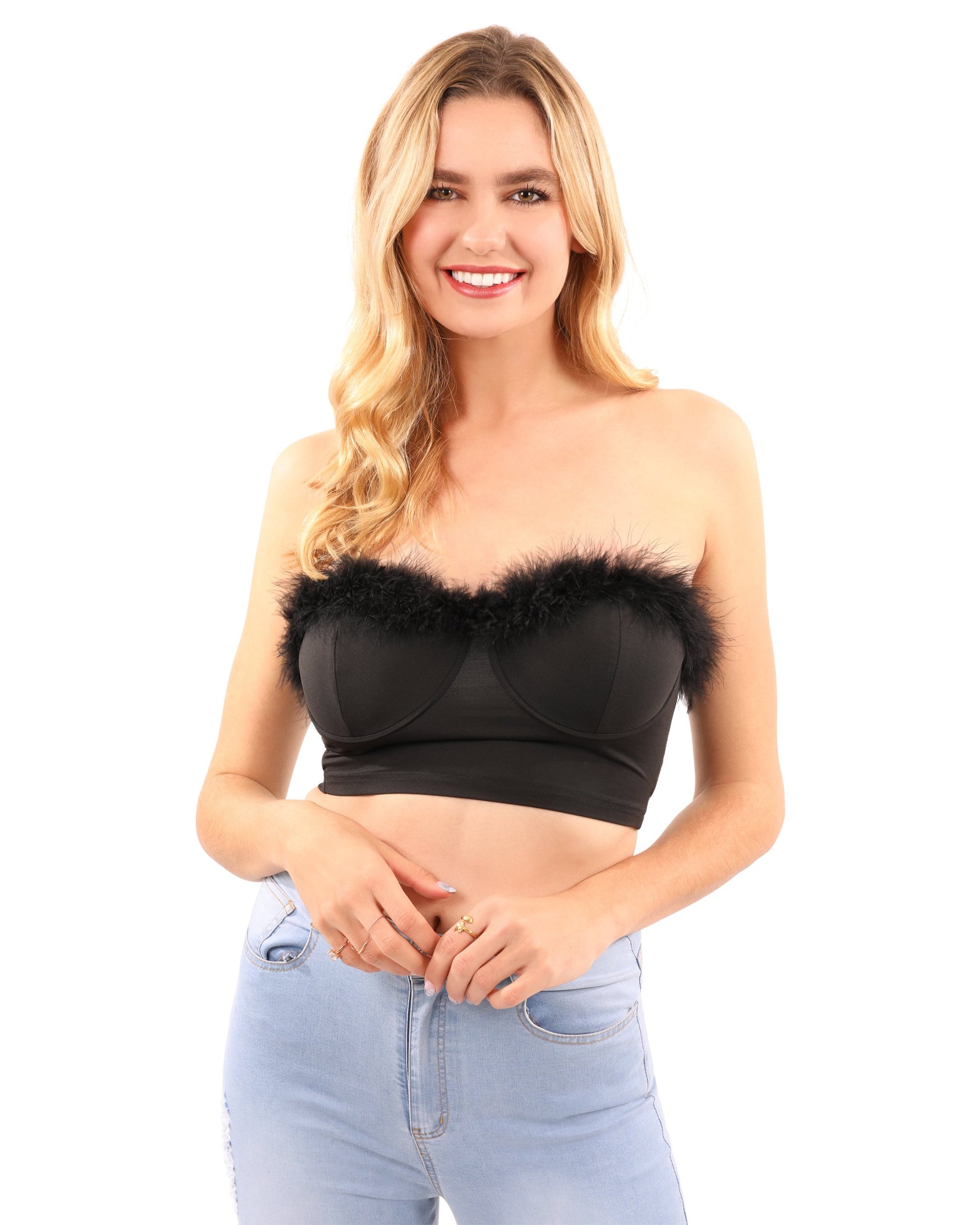 Pamela Fur Detail Crop Top - Be Juliet