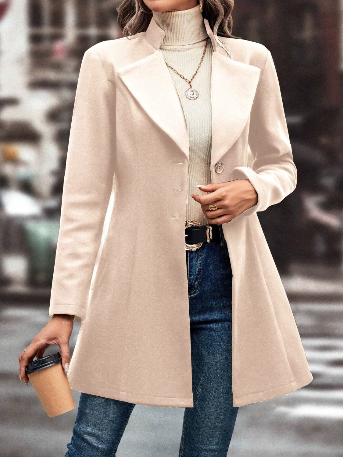 Collared Neck Longline Coat - Be Juliet