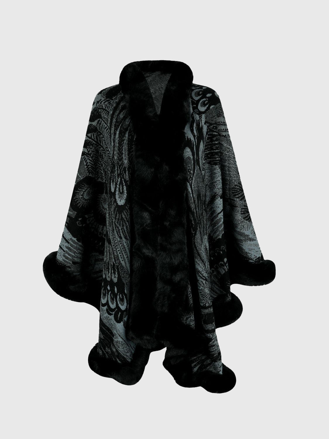 Sierra Printed Open Front Poncho - Charcoal, front view on model - Be Juliet