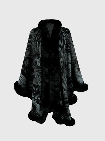 Sierra Printed Open Front Poncho - Charcoal, front view on model - Be Juliet