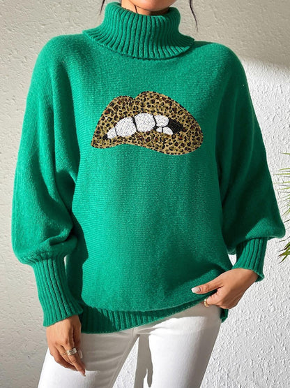 Lip Turtleneck Long Sleeve Sweater - Be Juliet