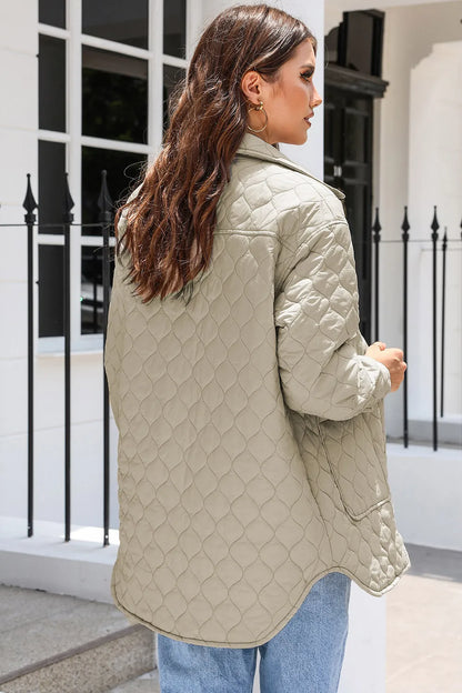 Snap Down Collared Winter Coat - Camel, back view on model - Be Juliet