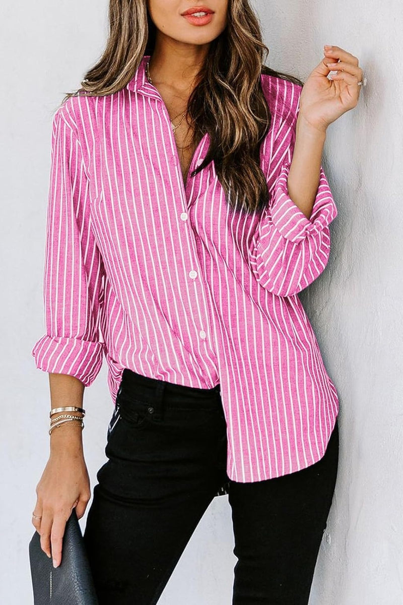 ANGELINA STRIPED BUTTON UP LONG SLEEVE SHIRT