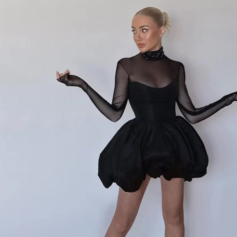 Mozision Turtleneck Sheer Long Sleeve Mini Dress Mozision Turtleneck Sheer Long Sleeve Mini Dress
