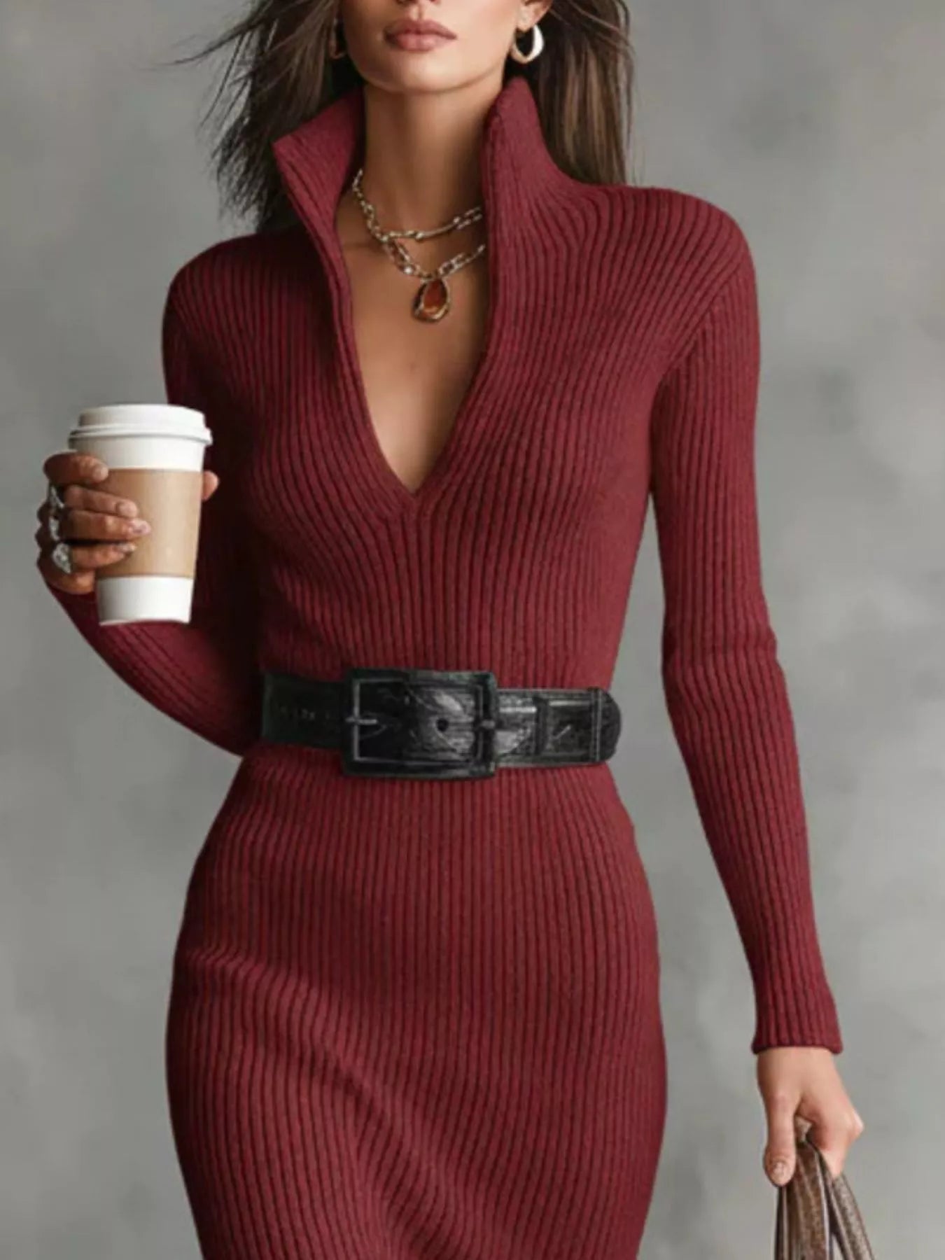 Margot Ribbed Knit Turtleneck Sweater Dress — Plus Size - Be Juliet