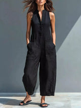 Button Front Sleeveless Jumpsuit - Be Juliet