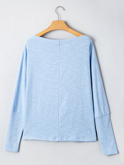 Maya Relaxed Batwing Top - Light Blue, side view on model - Be Juliet
