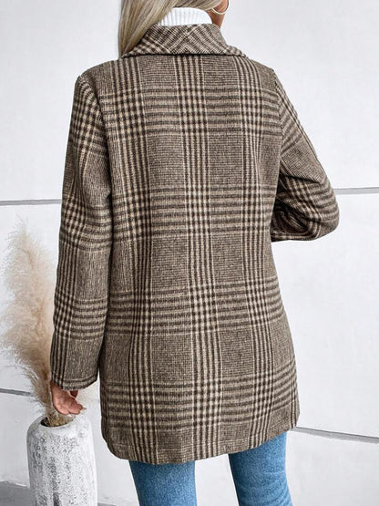 Jenny Plaid Collared Neck Long Sleeve Jacket - Be Juliet