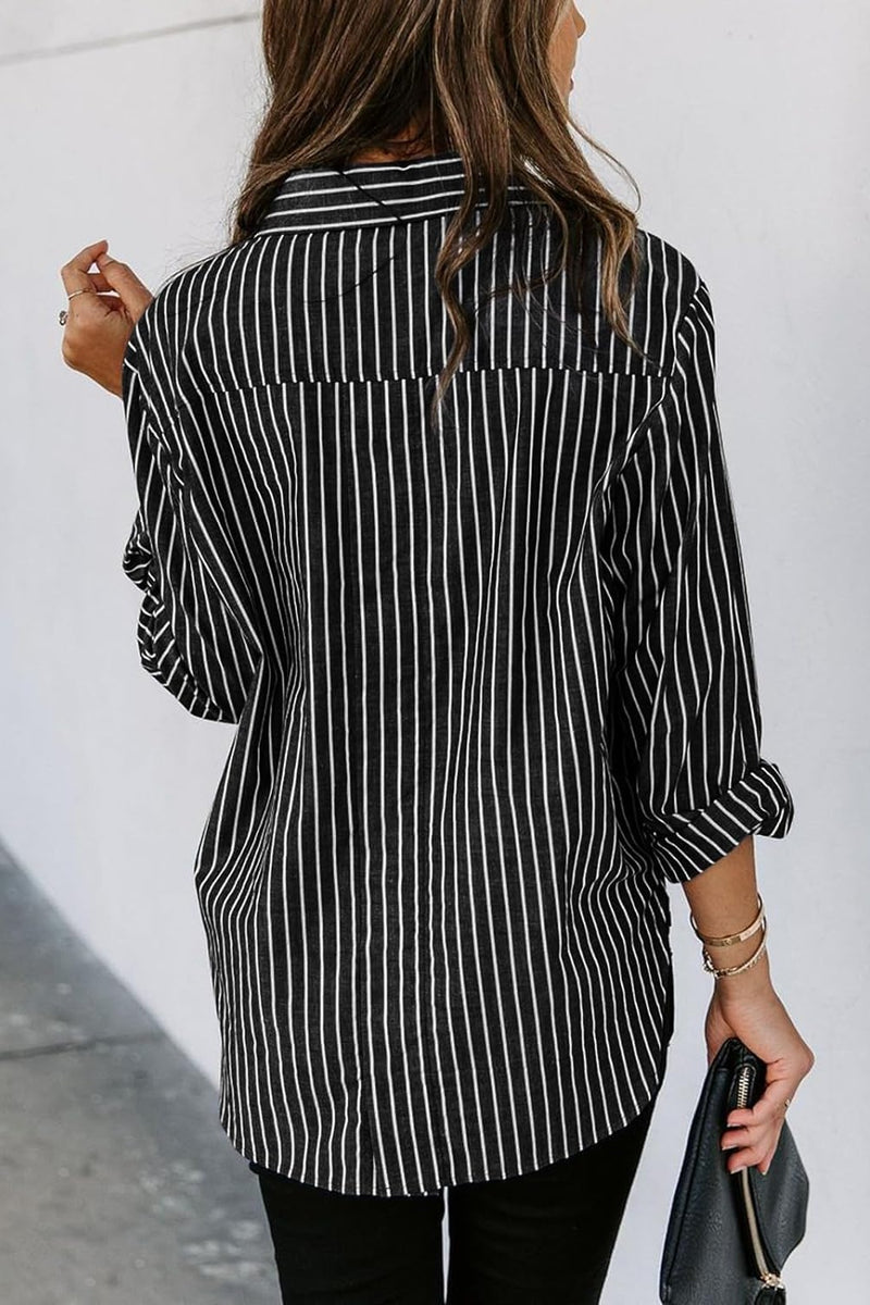 ANGELINA STRIPED BUTTON UP LONG SLEEVE SHIRT