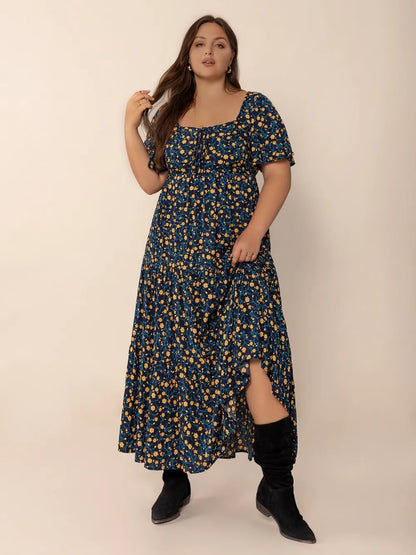 Luciana Printed Tiered Maxi Dress – Plus Size - Be Juliet