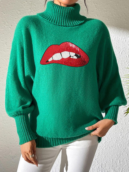 Lip Turtleneck Long Sleeve Sweater - Be Juliet
