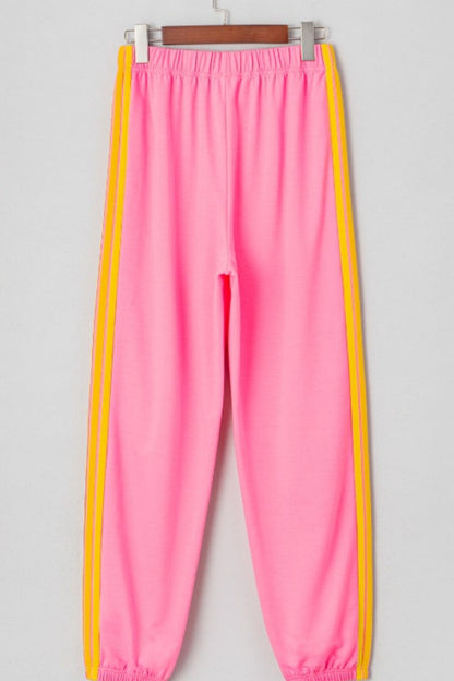 Contrast Striped Elastic Waist Active Pants - Be Juliet