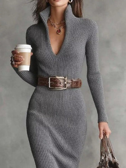 Margot Ribbed Knit Turtleneck Sweater Dress — Plus Size - Be Juliet
