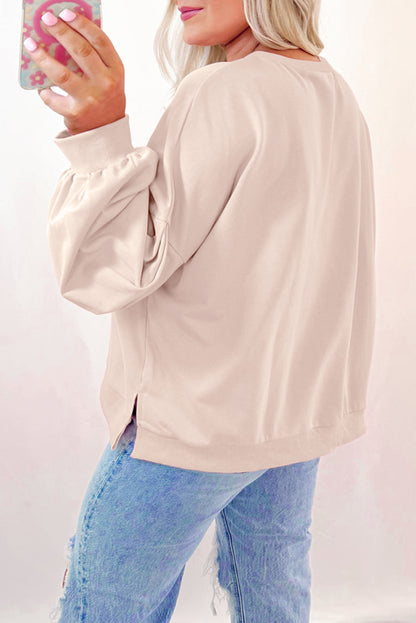 Bow Round Neck Long Sleeve Sweatshirt - Cream, close-up detail - Be Juliet