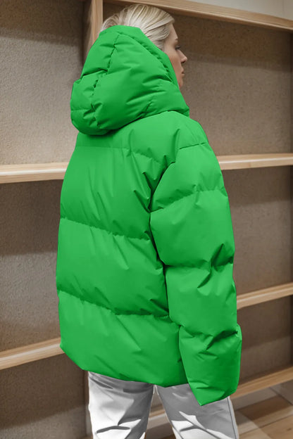 Pocketed Zip Up Hooded Puffer Jacket - Be Juliet