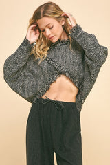 Davi & Dani Fringe Hem Crop Sweater