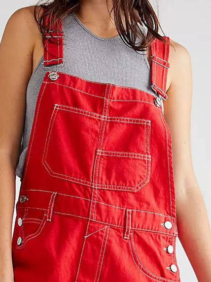 Wide Strap Square Neck Denim Overalls - Be Juliet