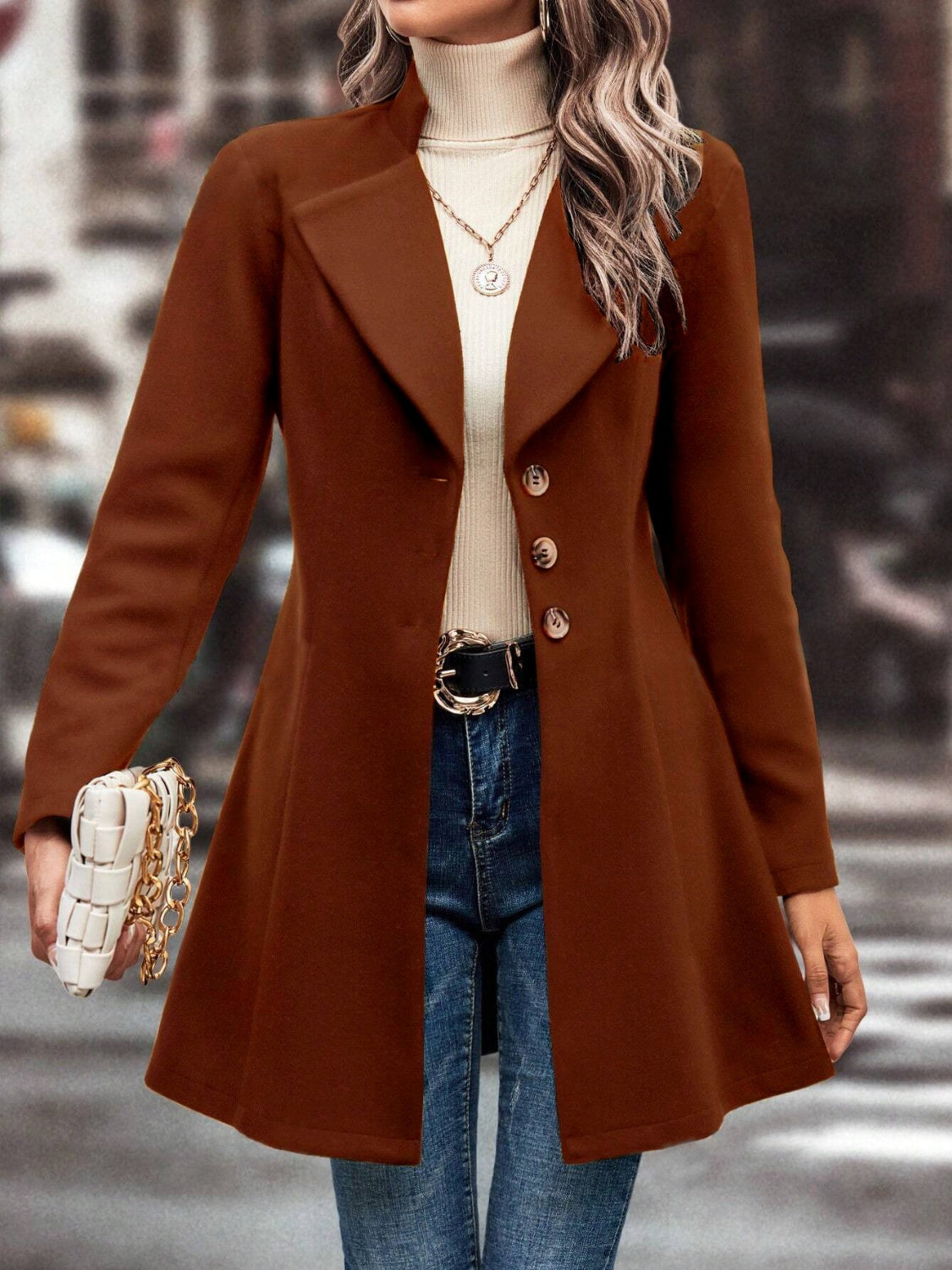 Collared Neck Longline Coat - Be Juliet