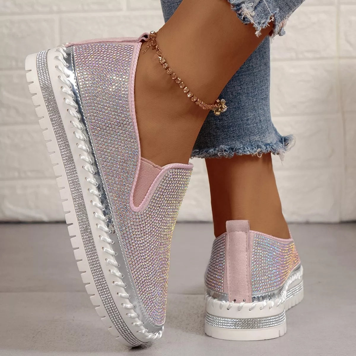 Rhinestone Round Toe Platform Loafers - Be Juliet