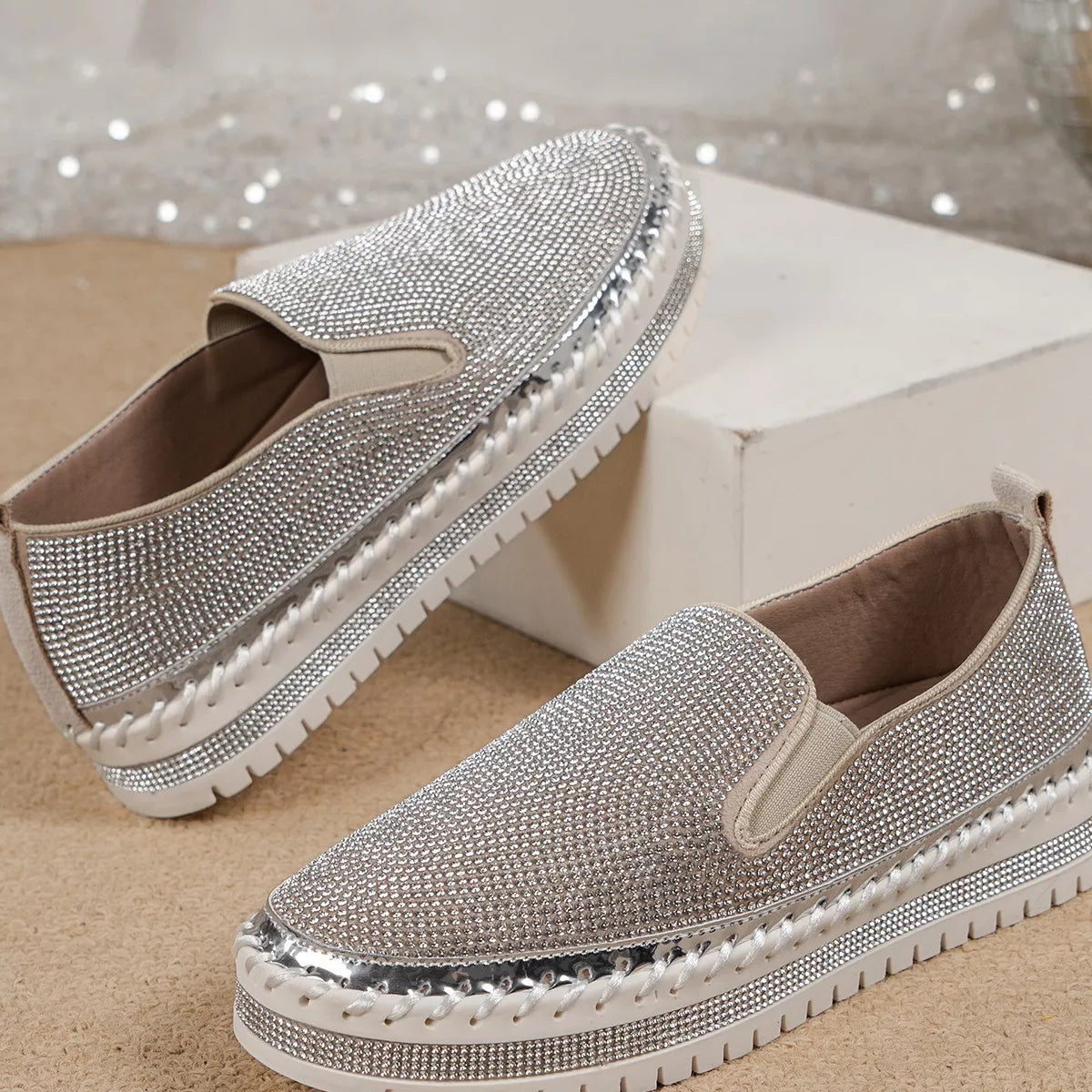 Rhinestone Round Toe Platform Loafers - Be Juliet