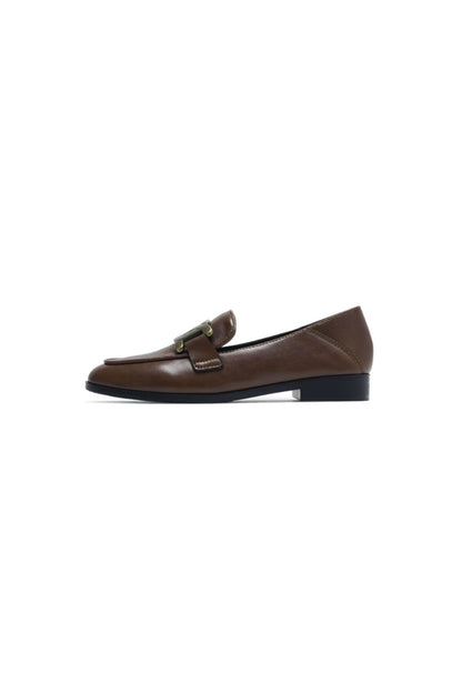 Cowhide Leather Flats Loafers - Black, back view on model - Be Juliet