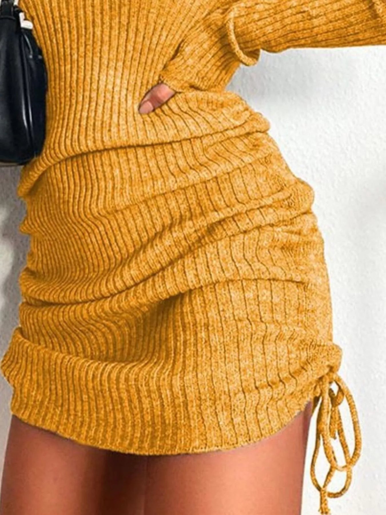 Elara Ribbed Knit Drawstring Bodycon Sweater Dress — Plus Size - Be Juliet