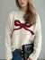 Bow Round Neck Long Sleeve Sweater - Beige, front view on model - Be Juliet
