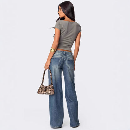 Wild Streak Wide-Leg Printed Denim Jeans - Be Juliet