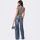 Wild Streak Wide-Leg Printed Denim Jeans