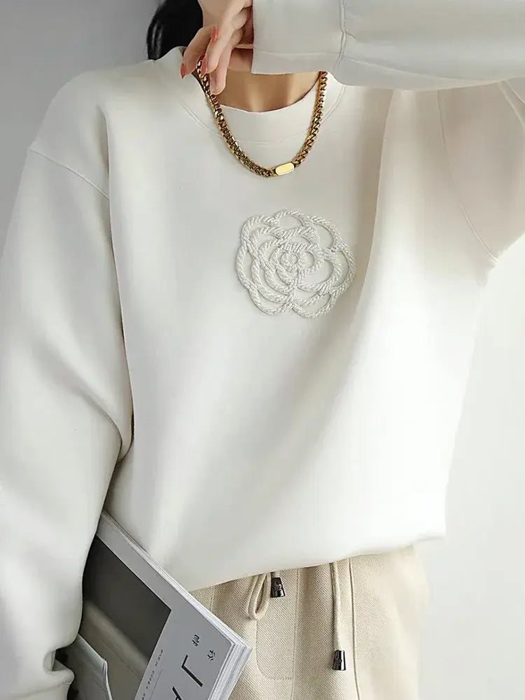 Caterina Pullover Sweater - WHITE, front view on model - Be Juliet