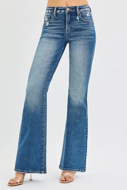 RISEN Full Size Tummy Control High Rise Flare Jeans Plus Size - Be Juliet