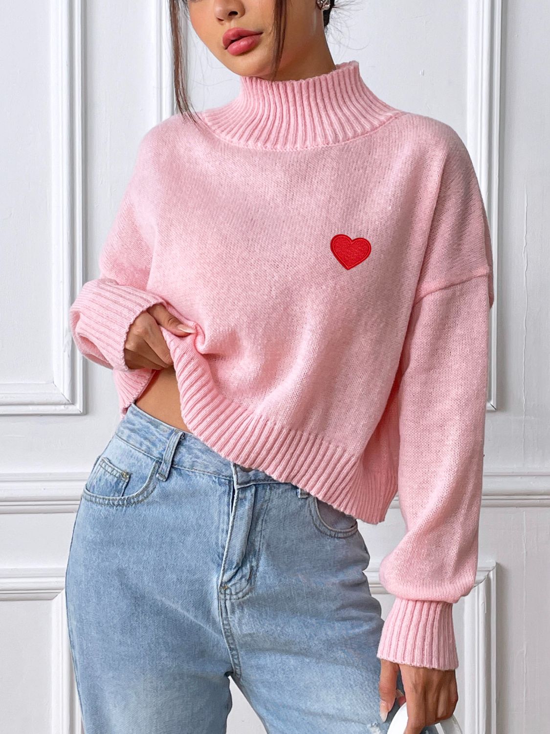 Heart Turtleneck Long Sleeve Sweater - Be Juliet