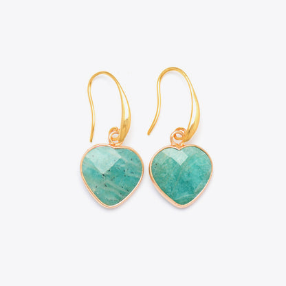 Natural Stone Heart Drop Earrings - Aqua, front view on model - Be Juliet