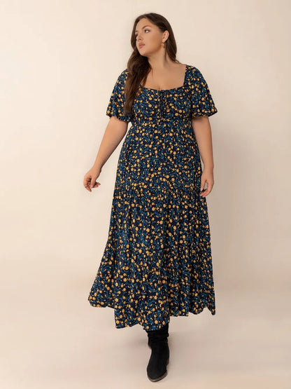 Luciana Printed Tiered Maxi Dress – Plus Size - Be Juliet