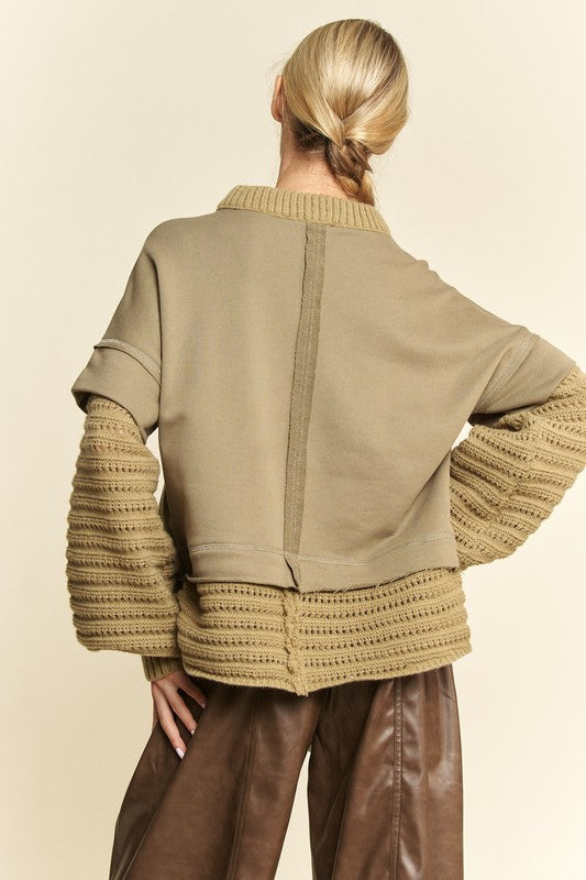 Davi & Dani Faux Layered Round Neck Sweater - Be Juliet