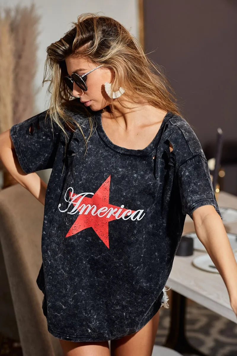 BiBi Laser-Cut Mineral Washed Jersey Tee – Americana Edition - Be Juliet