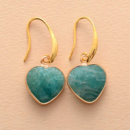 Natural Stone Heart Drop Earrings - Aqua, side view on model - Be Juliet
