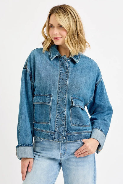 Sloane Oversized Cargo Pocket Denim Jacket - Be Juliet