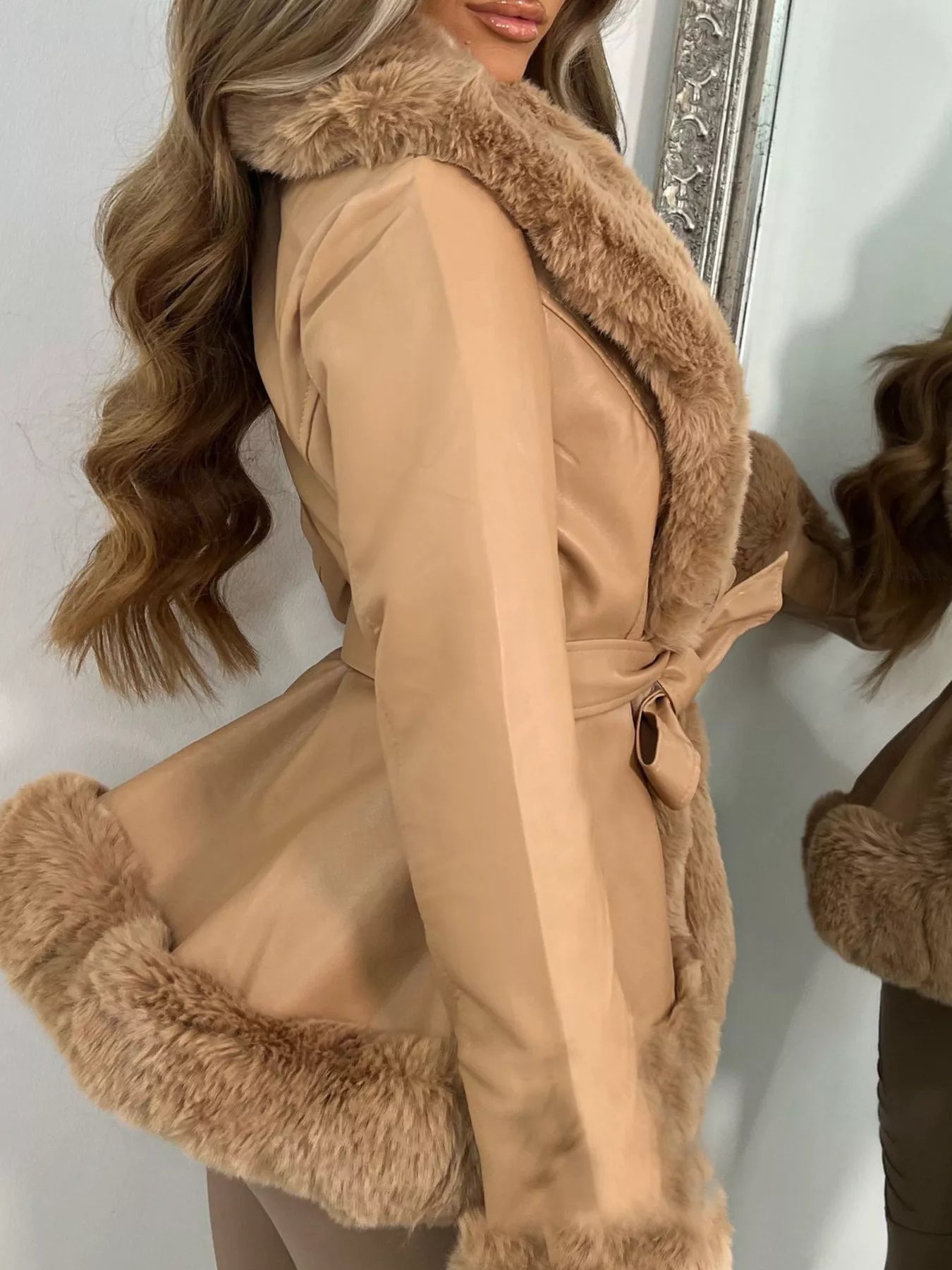 Faux Fur Trimmed Belted Outerwear - Be Juliet