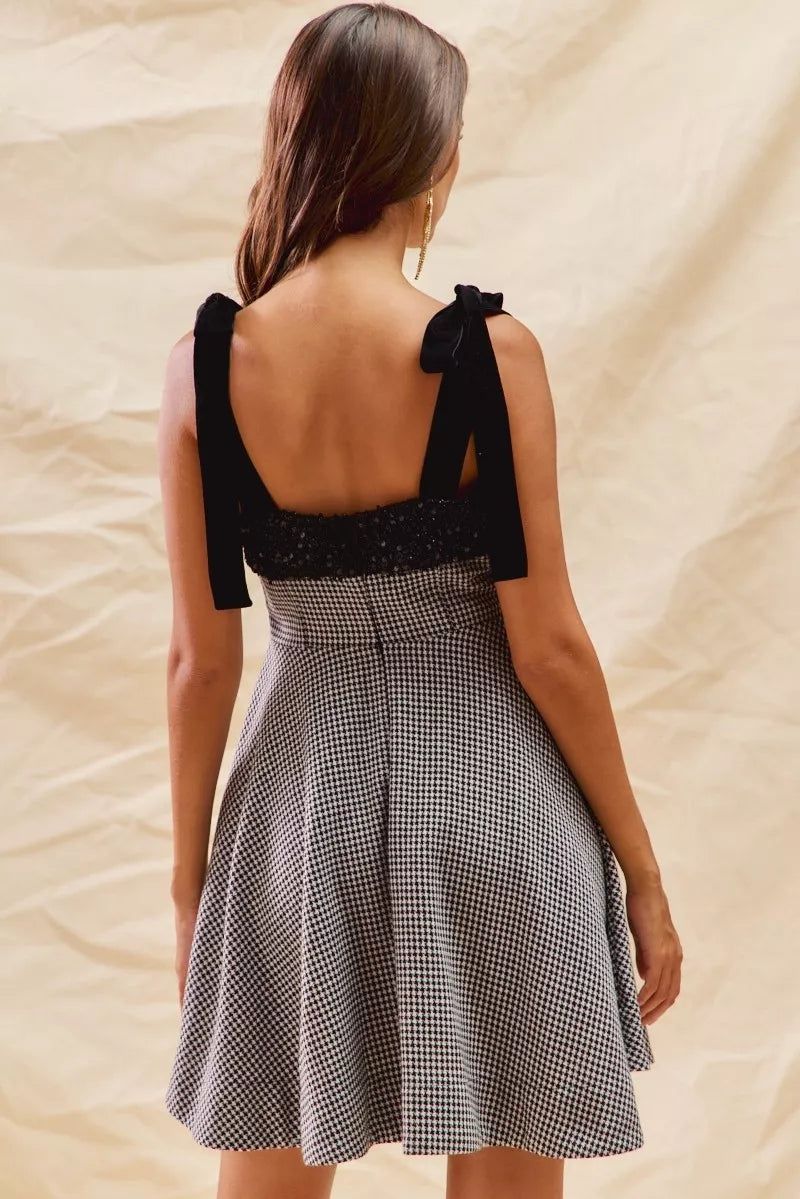 Sophie Houndstooth Tie-Shoulder Mini Dress - Be Juliet