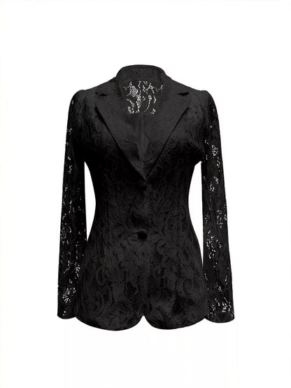 Lace Button-Up Fitted Blazer - Be Juliet