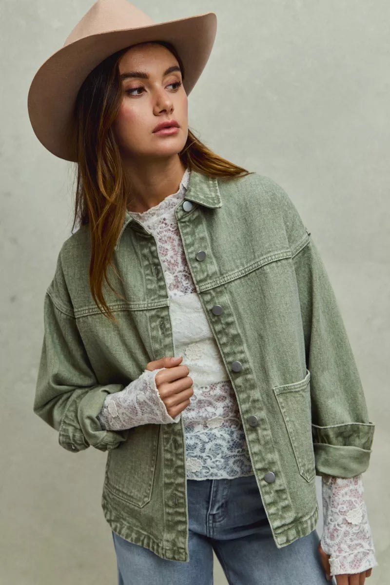 Renée Vintage-Washed Twill Shacket - Be Juliet