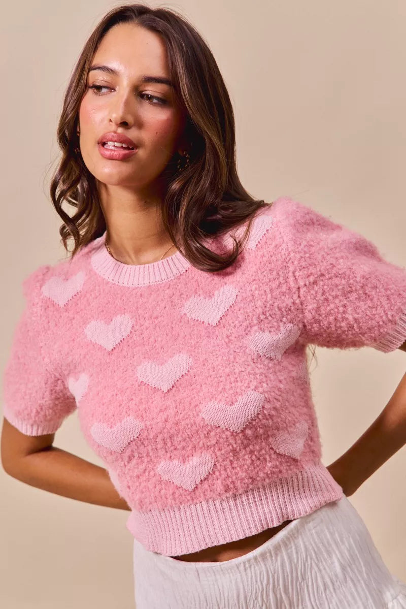 SO ME All Over Heart Valentine Cropped Sweater - Be Juliet