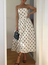 Polka Dot Strapless Midi Dress - Be Juliet