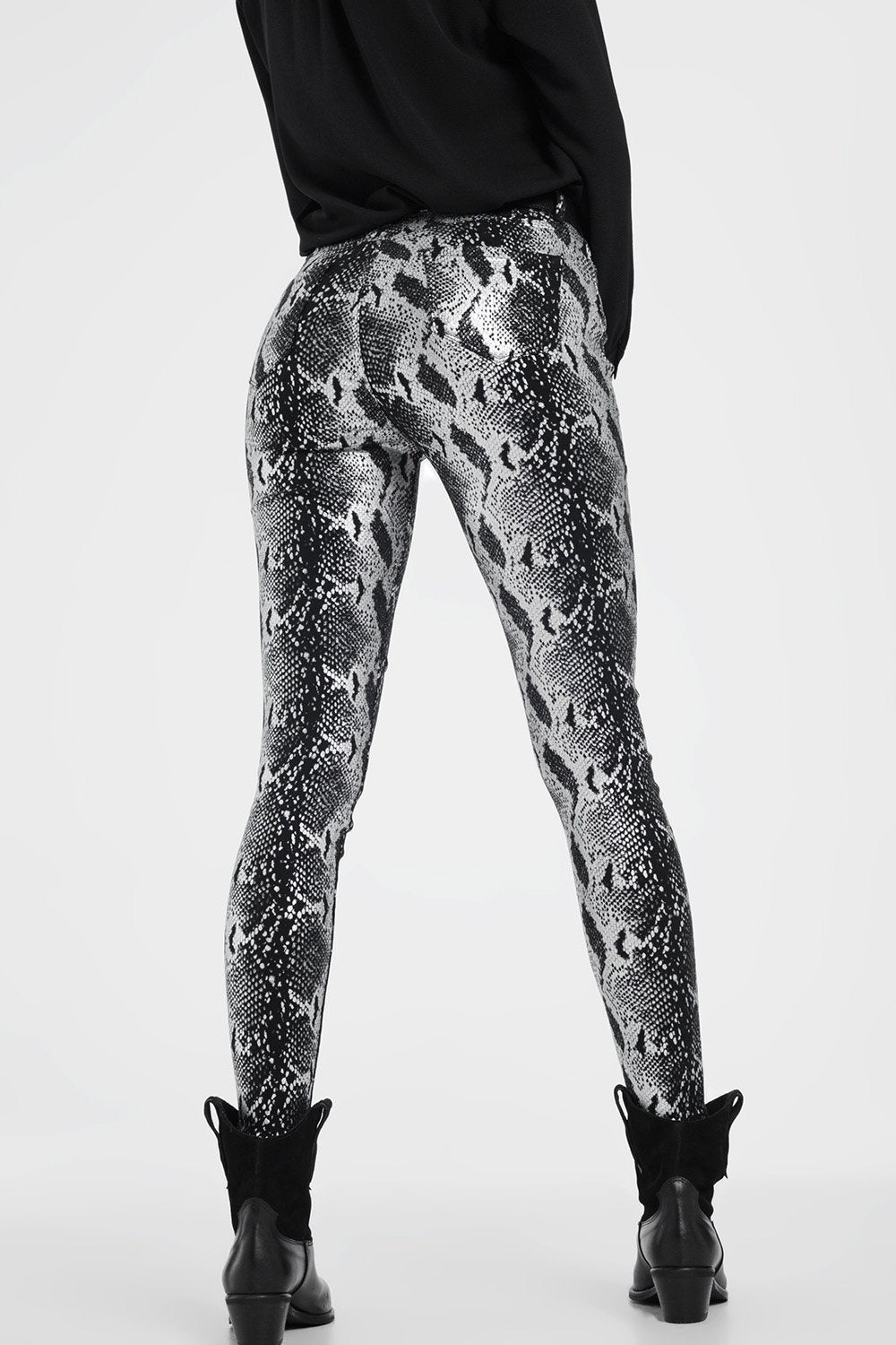 Vera Shiny Skinny Pants – Black Snake Print - Be Juliet