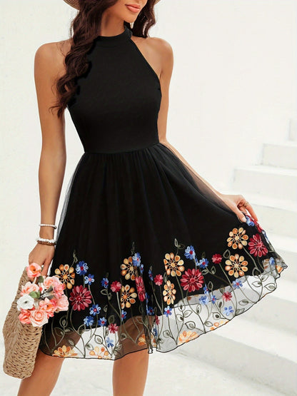 Heather Cutout Grecian Neck Mini Dress - Black, back view on model - Be Juliet