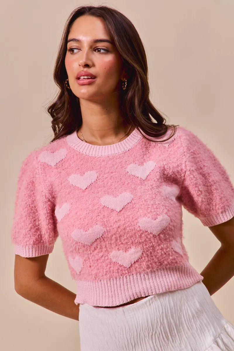 SO ME All Over Heart Valentine Cropped Sweater - Be Juliet