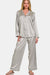 Satin Long Sleeve Shirt & Pants Pajama Set - Silver, front view on model - Be Juliet