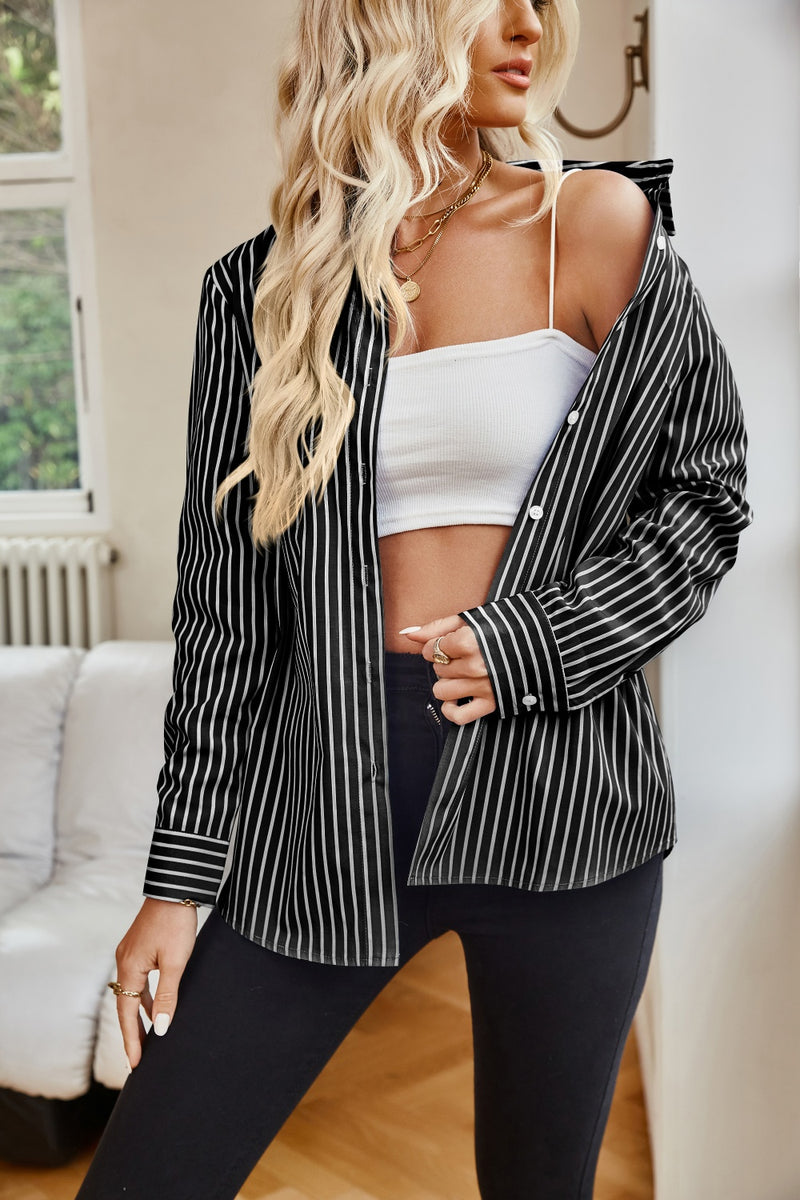 ANGELINA STRIPED BUTTON UP LONG SLEEVE SHIRT