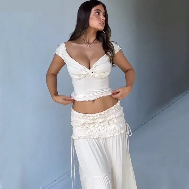 Faith Ruffle Crop Top and Skirt Set - Skirt, back view on model - Be Juliet